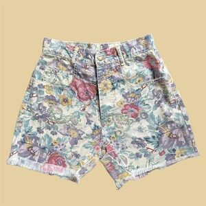 Vintage 90s Paris Blues AOP Floral Frayed Denim Cut Offs Small